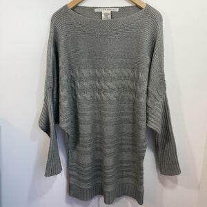 Max Studio Cable Knit Sweater XL Dolman Sleeve Silver Gray Metallic Winter Fall